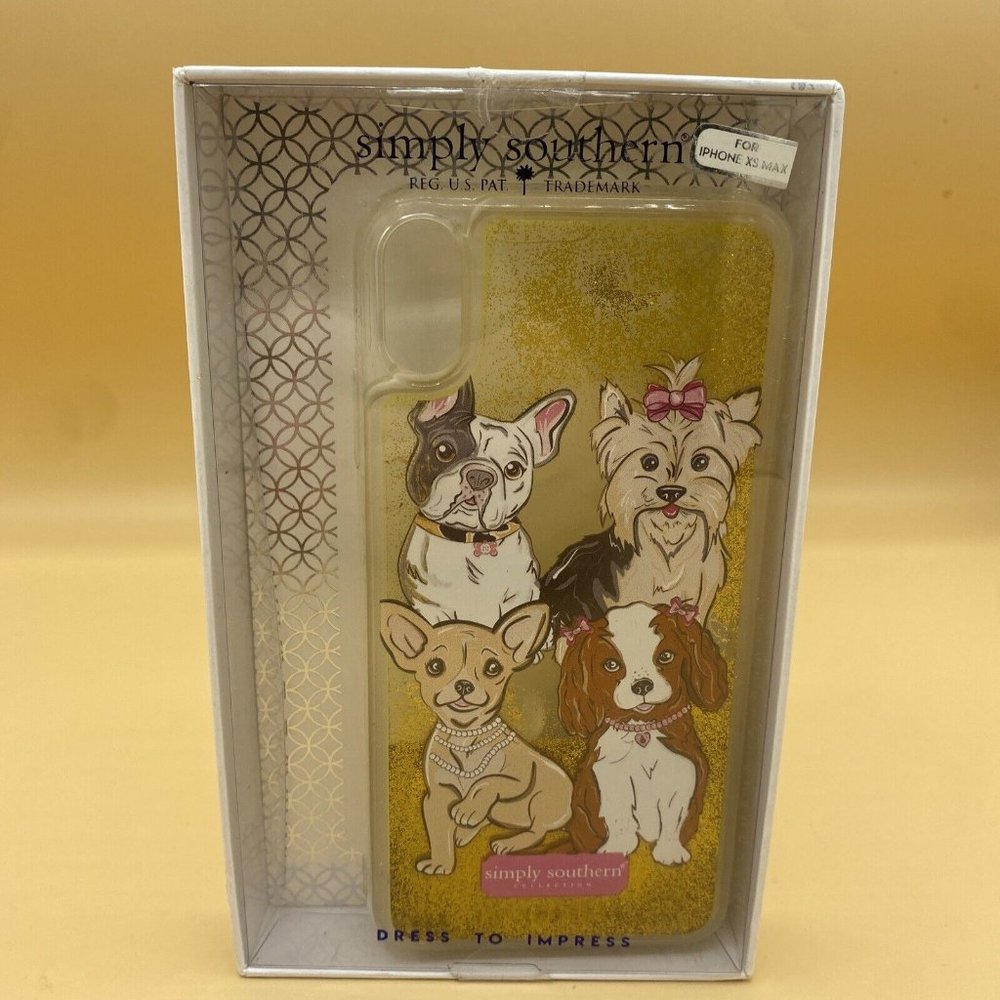 NIB Simply Southern Dog Phone Case With Gold Liquid Glitter For IPHONE XS MAX.